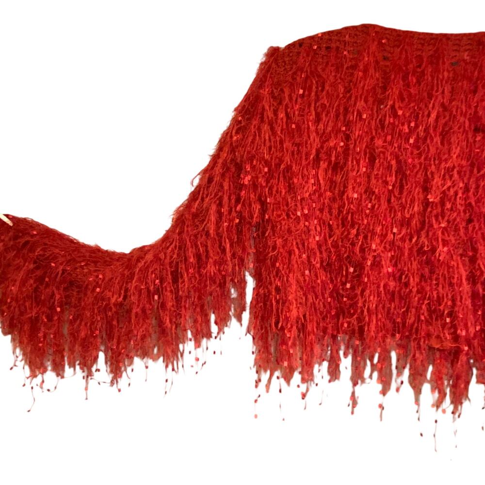 REHAB LAB Red Shaggy Eyelash Knit Long Bell Sleeve Sweater Size L - Picture 6 of 14